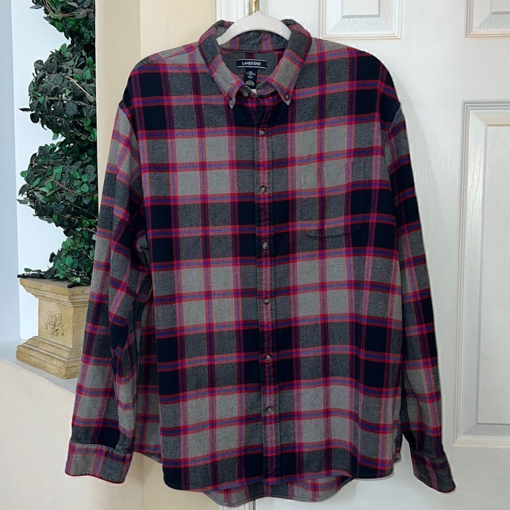 Lands’ end Men’s XL 17-17.5” traditional fit Thick Heavy Cotton Flannel Shirt